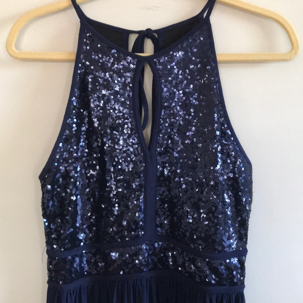 Brand new formal sequin blue floor length dress